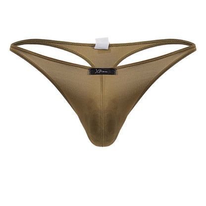 Xtremen 91238 brown microfiber thong with olive green mesh and smooth satin finish featuring a black brand tag