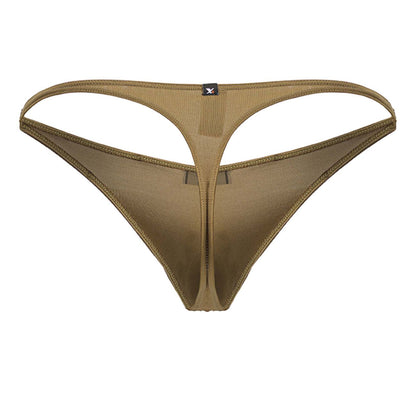 Tan xtremen 91238 microfiber thong with central zipper and reinforced stitching along edges in brown color