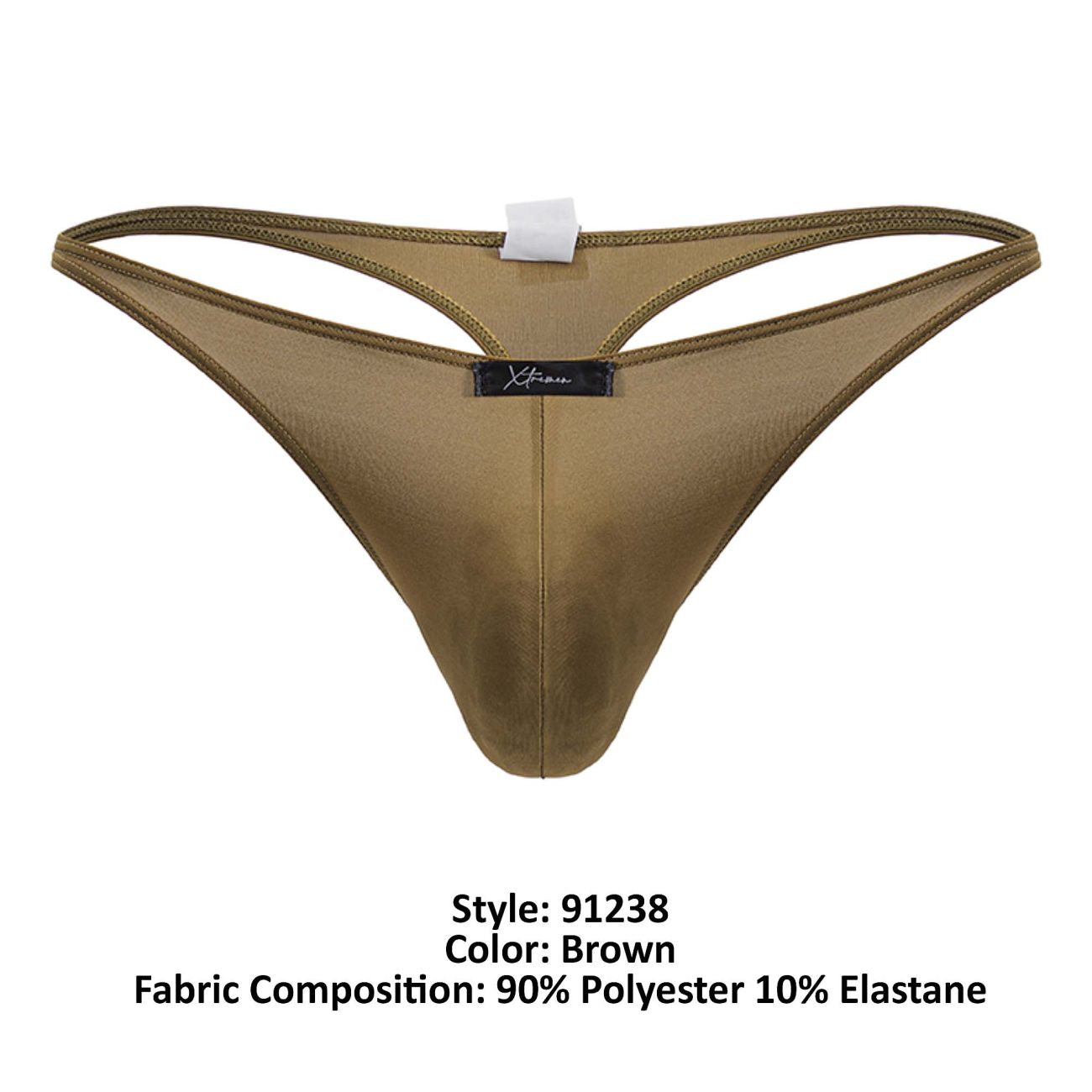 Brown xtremen 91238 microfiber thong made from smooth polyester-elastane blend with a sleek form-fitting design