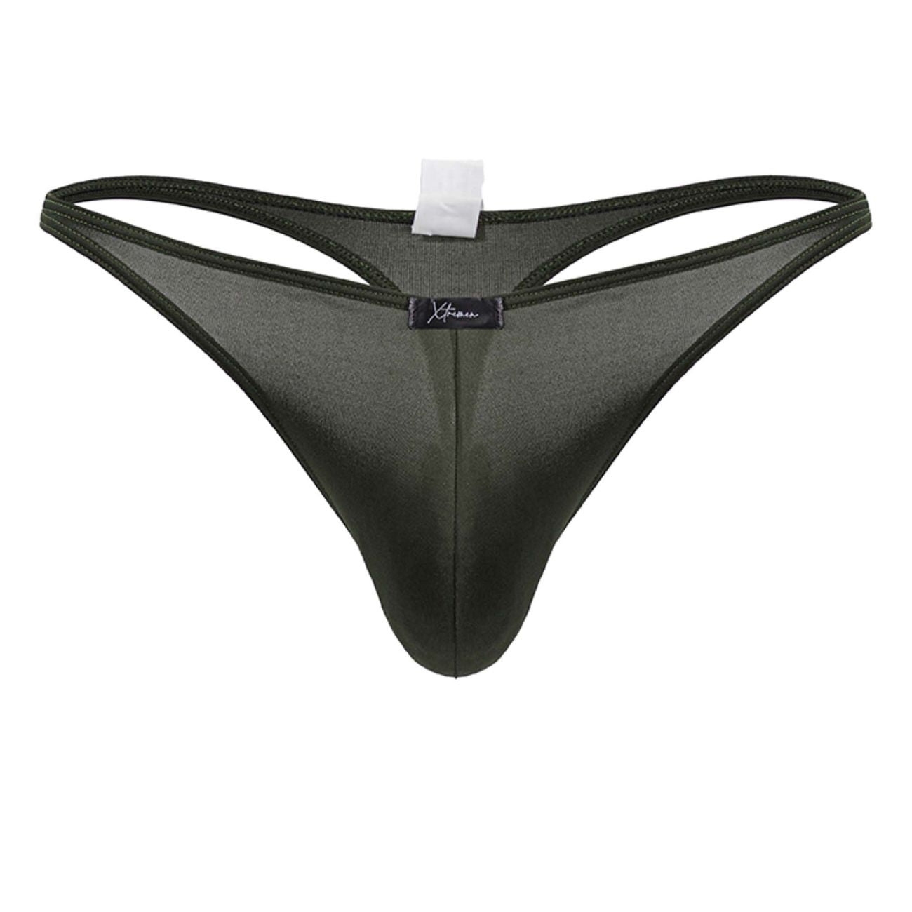 Black sheer mesh Xtremen 91238 microfiber thong with subtle sheen and reinforced elastic waistband in green