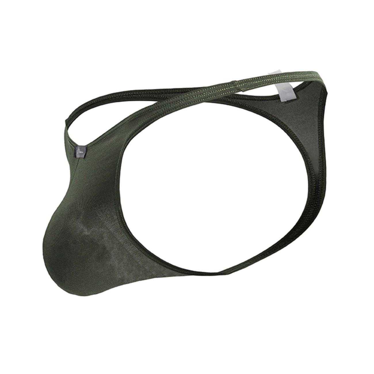Olive green xtremen 91238 microfiber men’s thong with smooth stretchy fabric black trim and sleek design