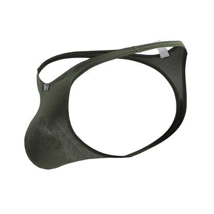 Olive green xtremen 91238 microfiber men’s thong with smooth stretchy fabric black trim and sleek design