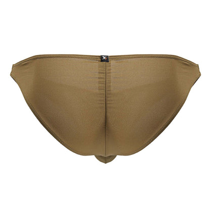Tan-colored Xtremen 91239 microfiber bikini briefs with subtle texture and small black brand tag on the back side