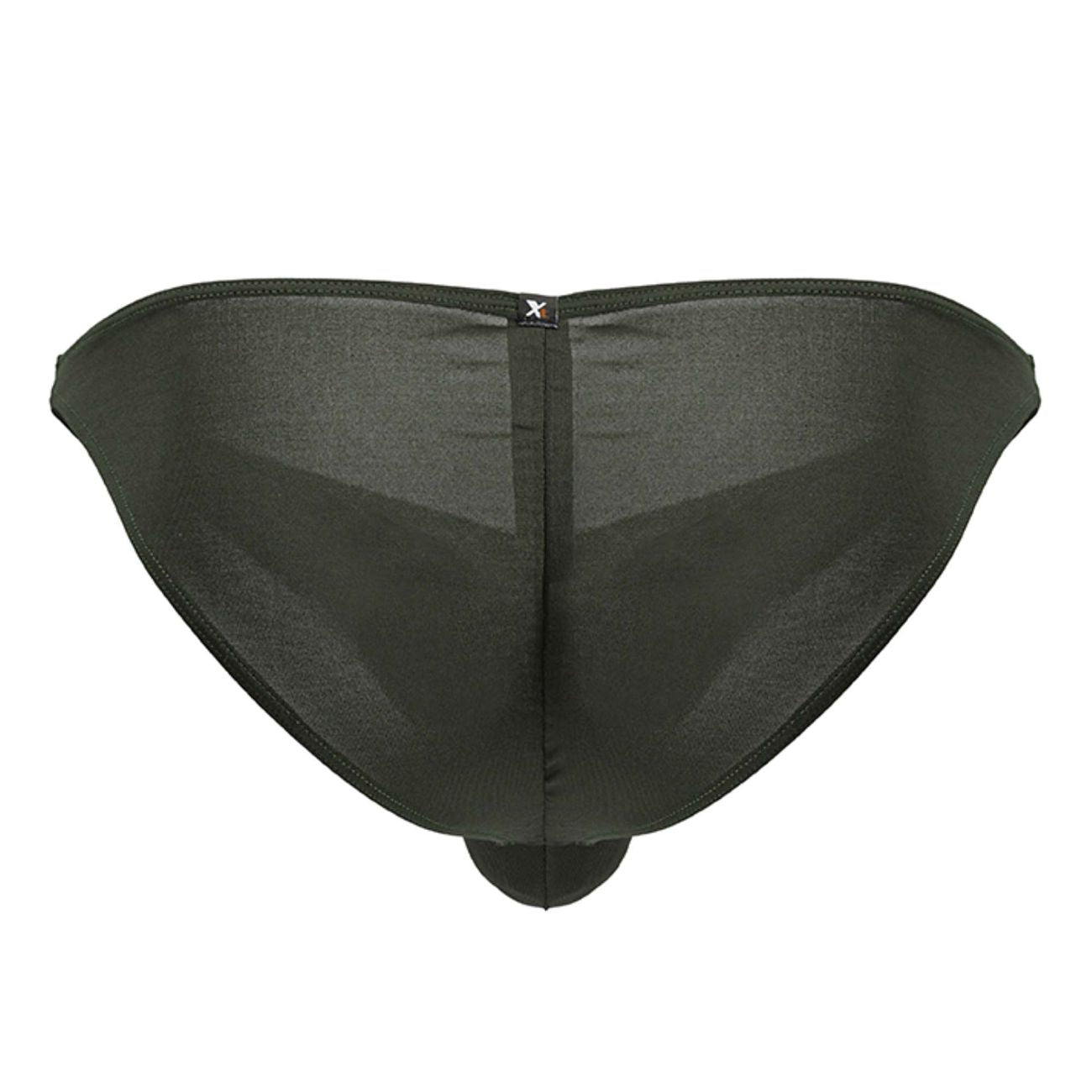Black sheer mesh briefs with central seam and small x logo at top in xtremen 91239 microfiber bikini green
