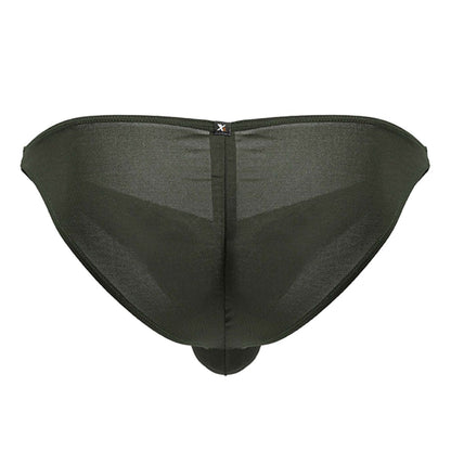 Black sheer mesh briefs with central seam and small x logo at top in xtremen 91239 microfiber bikini green