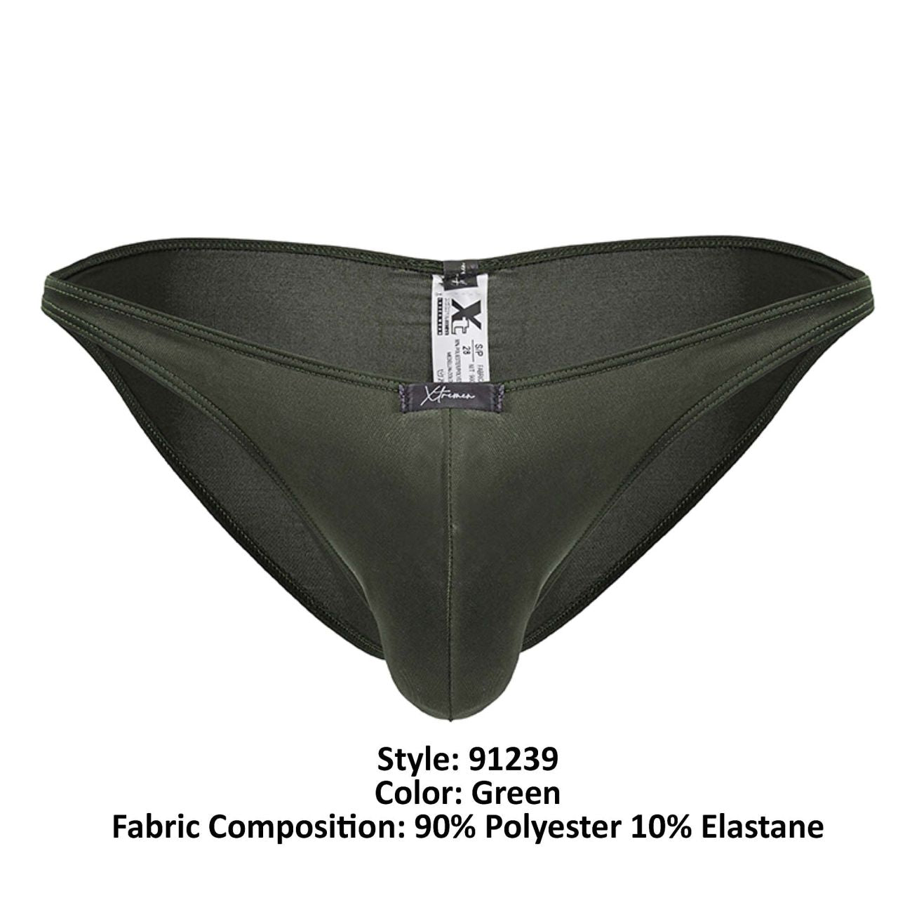 Dark green xtremen 91239 microfiber bikini briefs made of 90 polyester and 10 elastane form-fitting design
