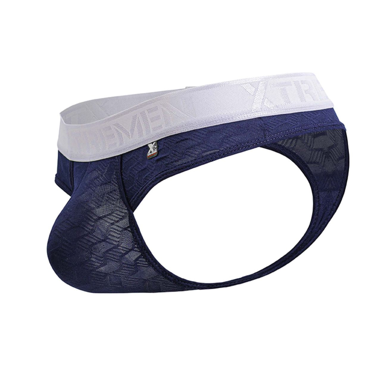 Dark blue textured mesh microfiber briefs with white x-treme logo waistband xtremen 91241 micro thong