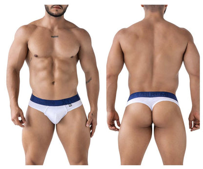 Xtremen 91241 white microfiber briefs with snug fit and urem brand name on navy blue waistband