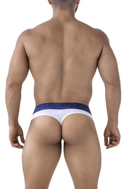 White microfiber thong with navy blue tiger waistband from xtremen 91241 microfiber thongs collection