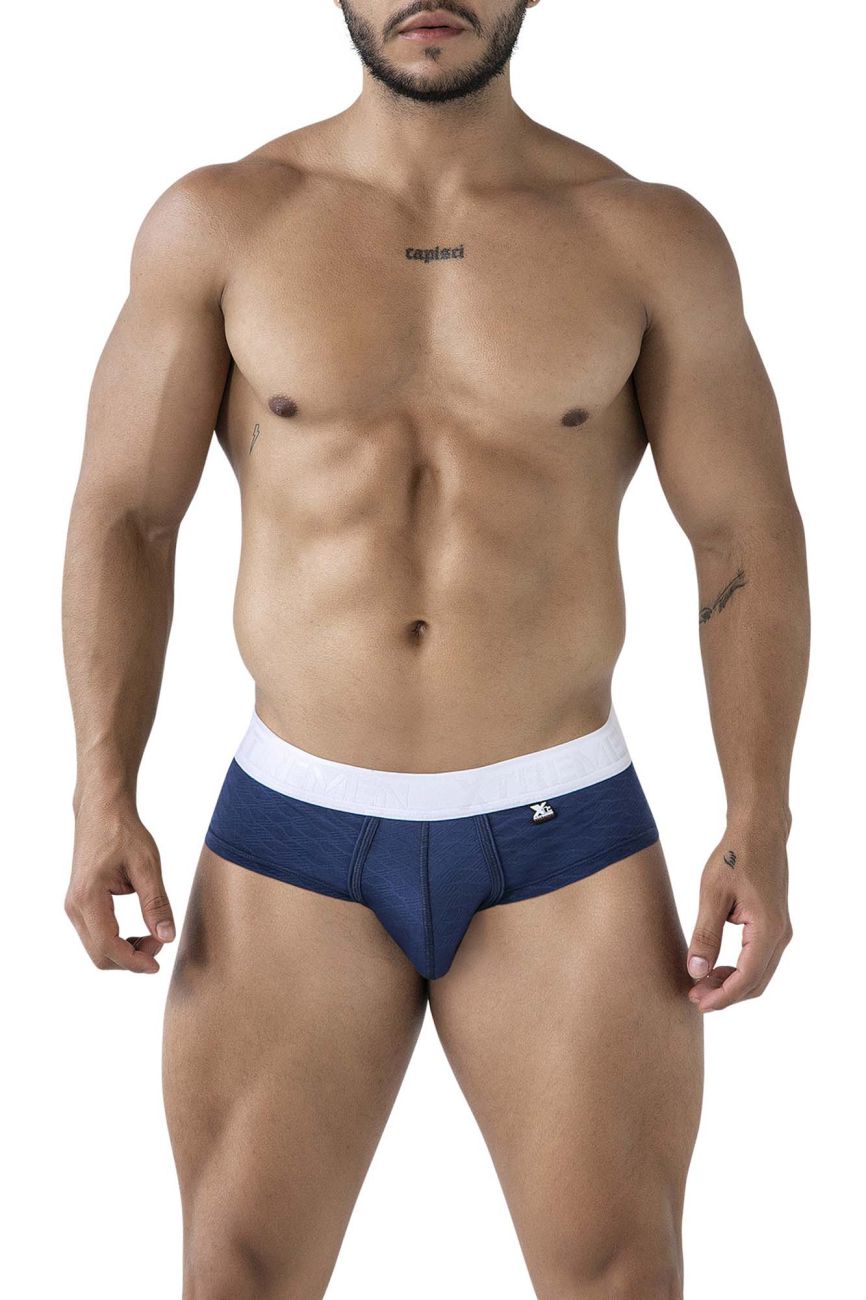Navy blue Xtremen 91242 microfiber briefs with white waistband and small front logo for comfortable wear