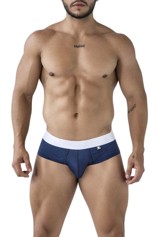 Navy blue Xtremen 91242 microfiber briefs with white waistband and small front logo for comfortable wear