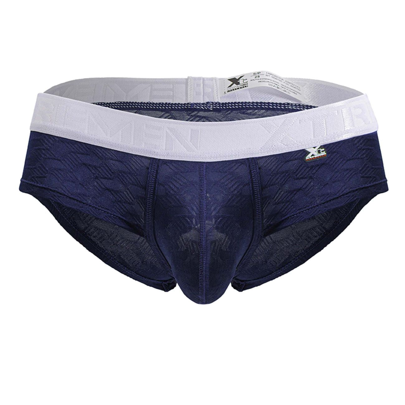 Navy blue Xtremen 91242 microfiber men’s briefs with textured fabric and white waistband featuring gold xc logo