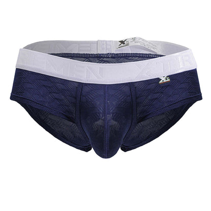 Navy blue Xtremen 91242 microfiber men’s briefs with textured fabric and white waistband featuring gold xc logo