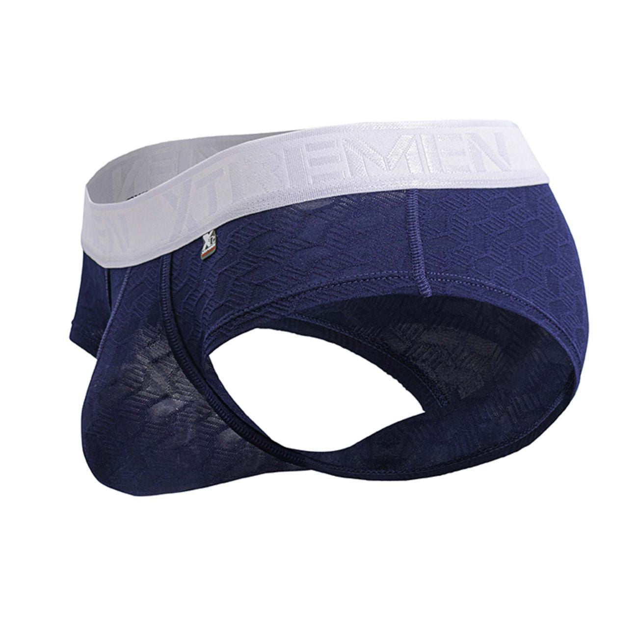 Navy blue textured xtremen 91242 microfiber briefs with white elastic waistband and xtremen brand name