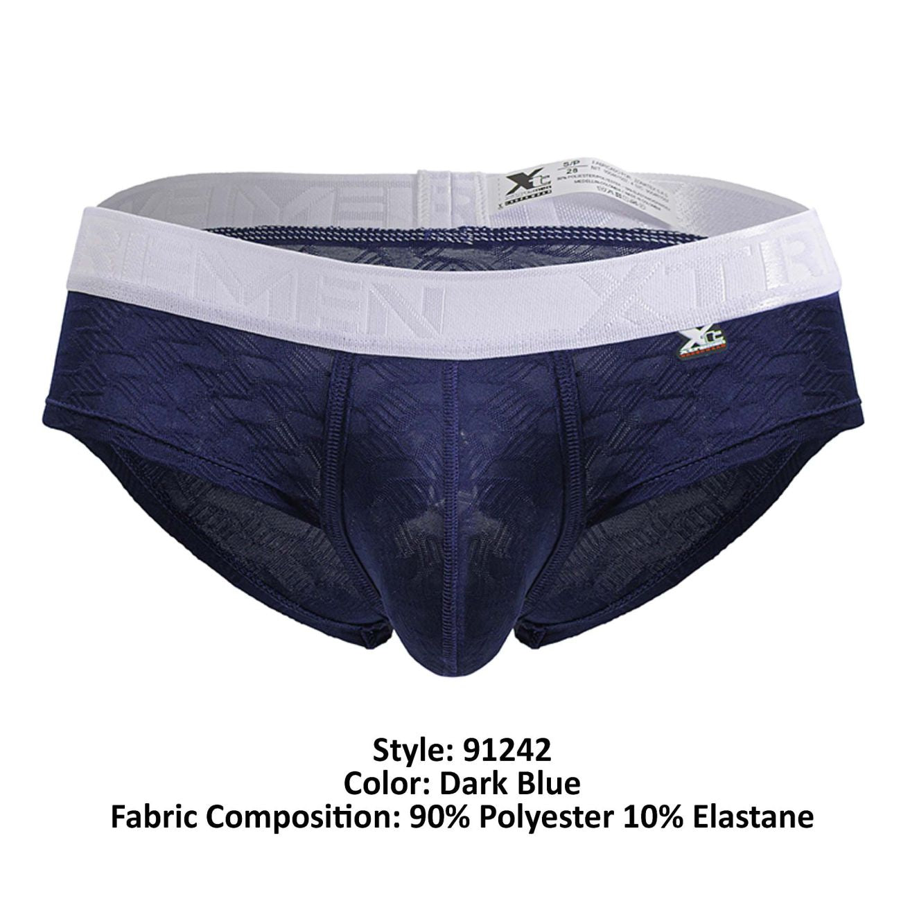 Dark blue xtremen 91242 microfiber briefs with white elastic waistband embossed pattern made of 90 polyester 10 elastane