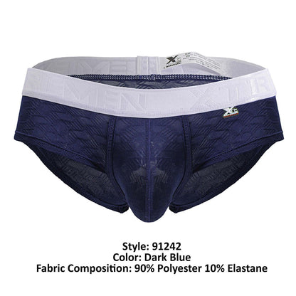 Dark blue xtremen 91242 microfiber briefs with white elastic waistband embossed pattern made of 90 polyester 10 elastane