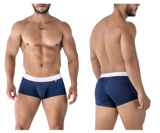 Navy blue Xtremen 91243 microfiber trunks with white waistband, red trim, and small front logo for comfortable wear