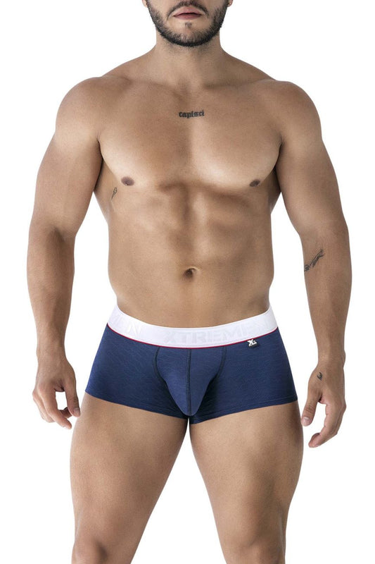 Navy blue Xtremen 91243 microfiber boxer briefs with white waistband and subtle red trim for comfortable wear