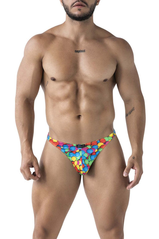 Xtremen 91247 printed thongs color bubbles colorful candy-themed men’s briefs with vibrant multicolored sweets pattern