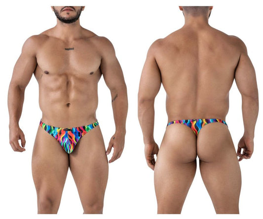 Xtremen 91247 printed thongs color waves vibrant rainbow flame patterned men’s thong in stretchy fabric back side