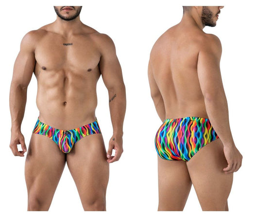 Vibrant rainbow wave-patterned xtremen 91248 printed briefs color waves men’s swim trunks for beachwear