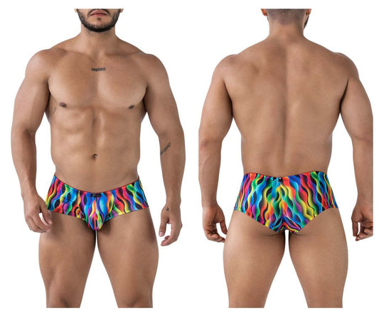 Xtremen 91249 printed trunks color waves vibrant rainbow wave-patterned swim trunks with snug form-fitting design