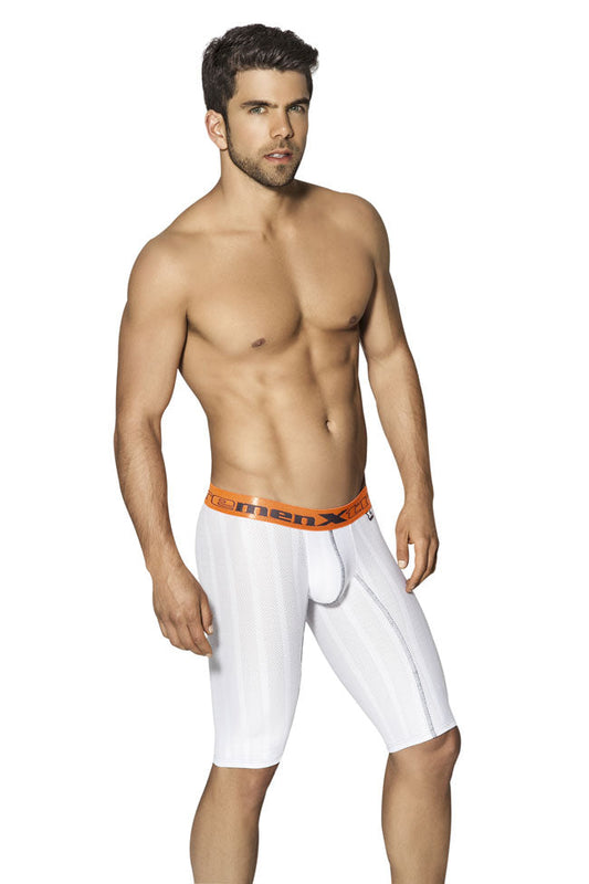 White men’s athletic microfiber long boxer briefs with orange clemenx waistband for sports use size l