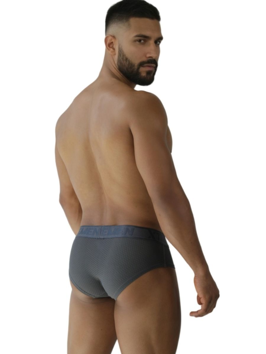 Dark gray xtremen 91250 microfiber mesh briefs with a contrasting blue waistband for comfortable wear