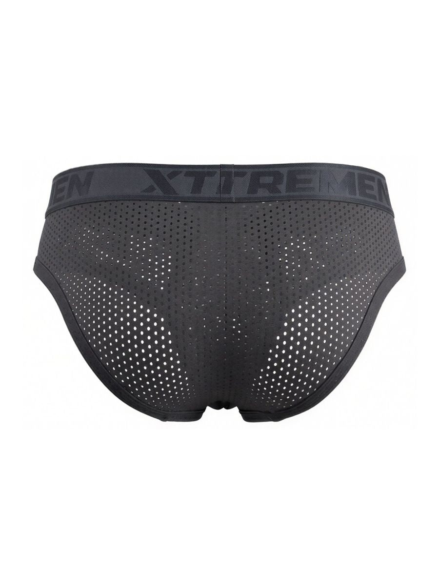 Black xtremen 91250 microfiber mesh briefs with perforated fabric and branded elastic waistband in gray color
