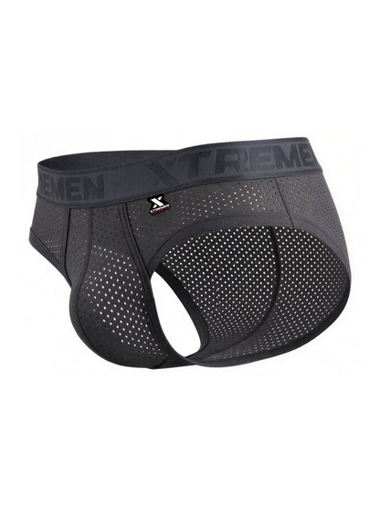 Black mesh xtremen 91250 microfiber briefs in gray with xtreme branding on the waistband for athletic use