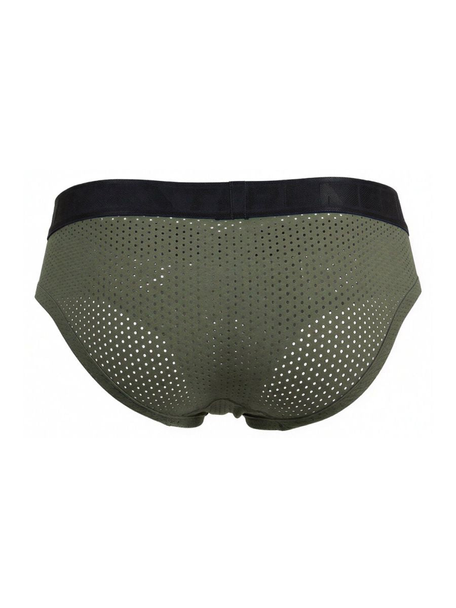 Xtremen 91250 microfiber mesh briefs in olive green with perforated design and black elastic waistband