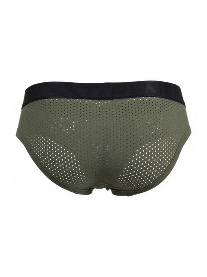 Xtremen 91250 microfiber mesh briefs in olive green with perforated design and black elastic waistband