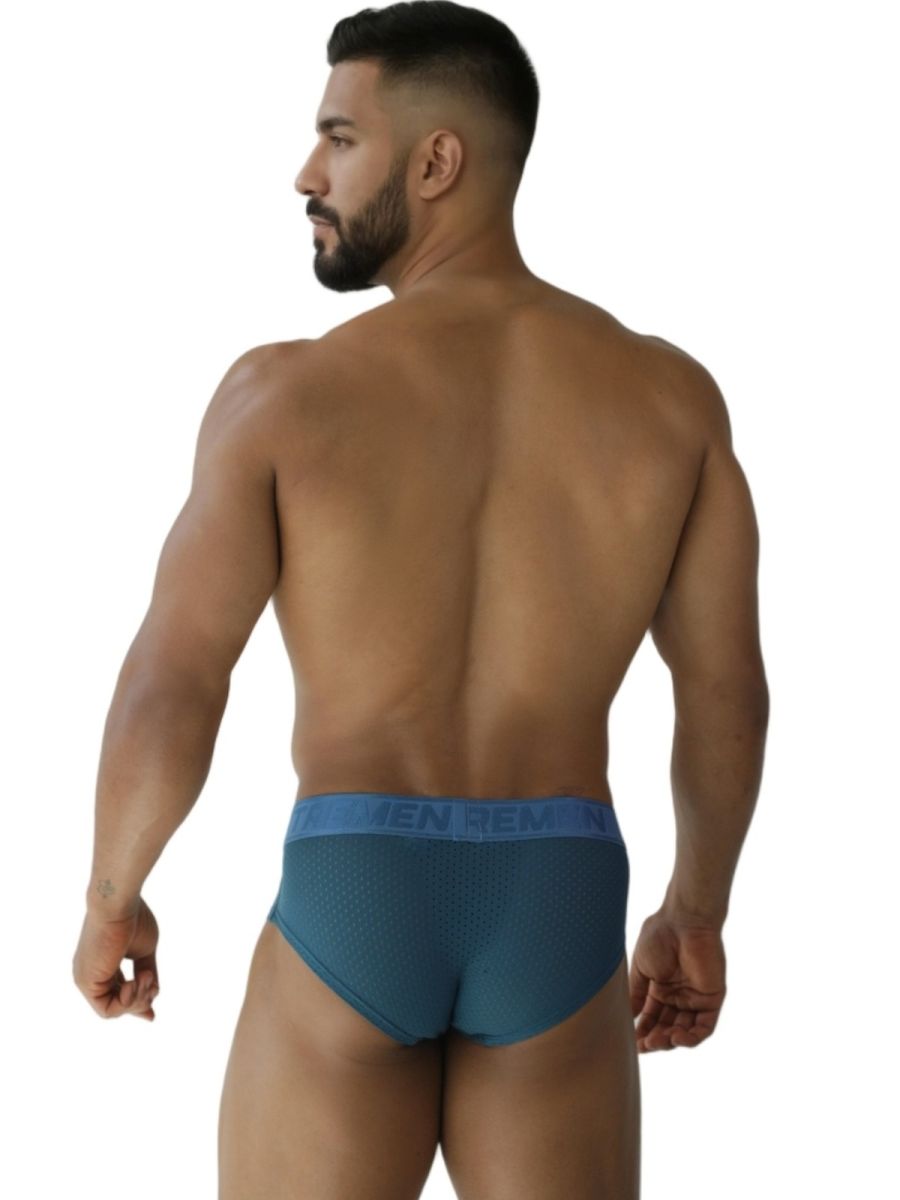 Teal xtremen 91250 microfiber mesh men’s briefs with matching elastic waistband and light blue men branding