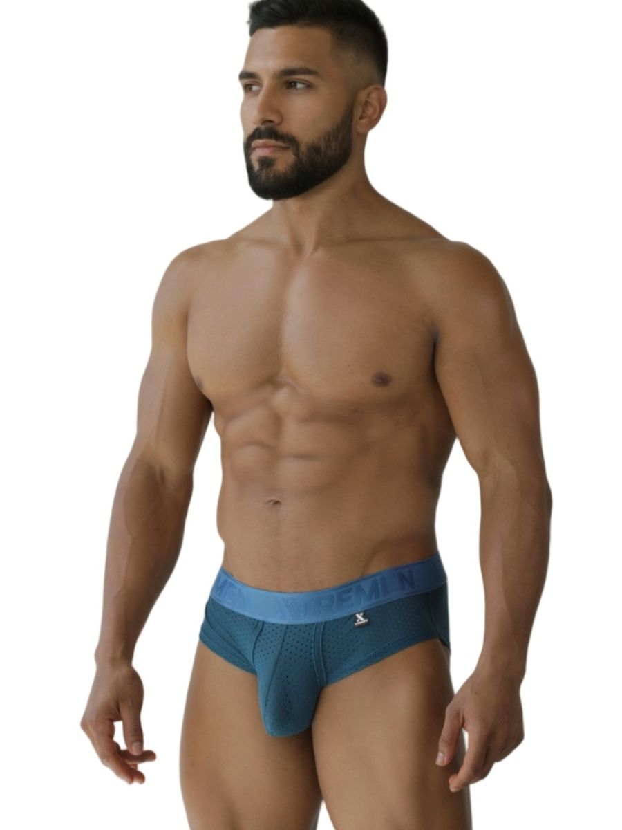 Xtremen 91250 microfiber mesh briefs in petrol blue with lighter waistband and subtle perforated detailing