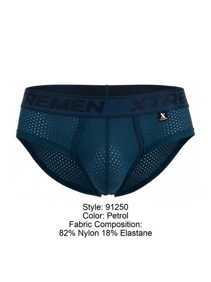 Petrol-colored xtremen 91250 microfiber mesh briefs with perforated design and elastic waistband featuring xtremen brand name