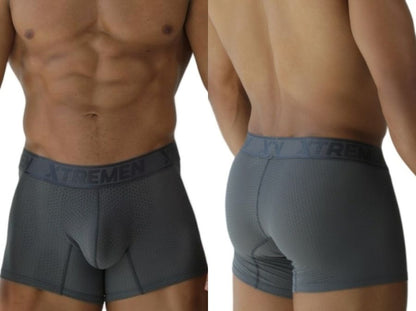Gray xtremen 91251 microfiber mesh boxer briefs with textured fabric and branded waistband for comfortable wear