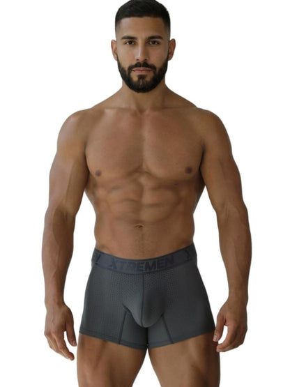 Dark gray xtremen 91251 microfiber mesh boxer briefs with contoured design and extreme branded elastic waistband