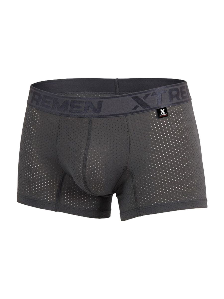 Xtremen 91251 microfiber mesh boxer briefs in dark gray with breathable fabric and branded elastic waistband