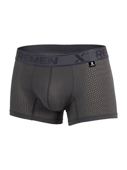 Xtremen 91251 microfiber mesh boxer briefs in dark gray with breathable fabric and branded elastic waistband