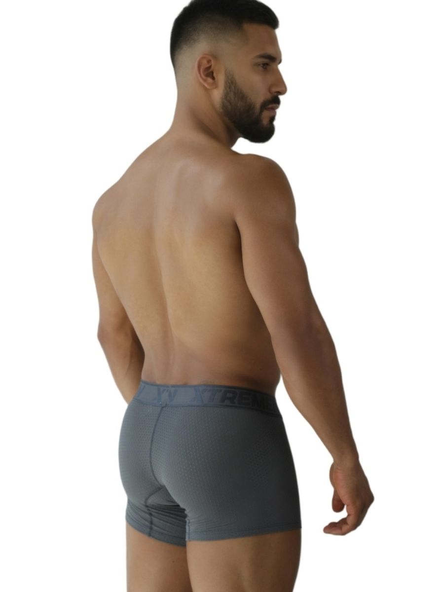 Gray xtremen 91251 microfiber mesh boxer briefs for men with a subtle logo on the waistband