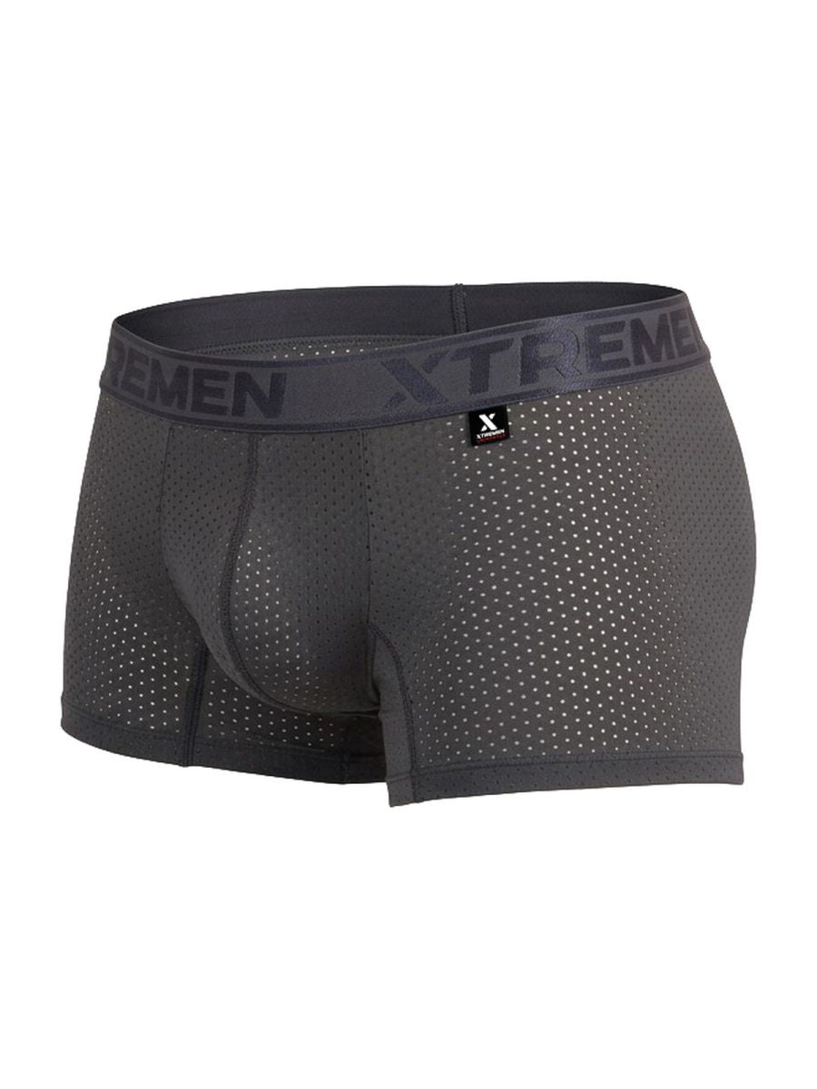 Dark gray xtremen 91251 microfiber mesh boxer briefs with breathable perforated design and elastic waistband