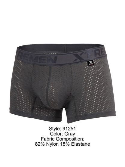 Gray xtremen 91251 microfiber mesh boxer briefs with perforated design and elastic waistband for men