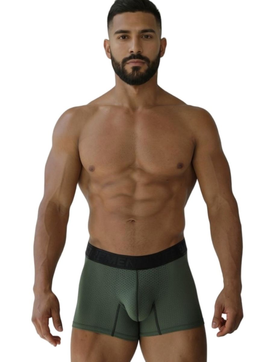 Xtremen 91251 military green microfiber mesh boxer briefs with black elastic waistband in olive green
