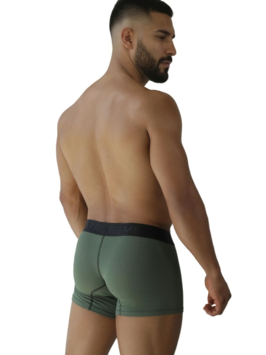 Xtremen 91251 olive green microfiber mesh boxer briefs with black elastic waistband for comfortable support