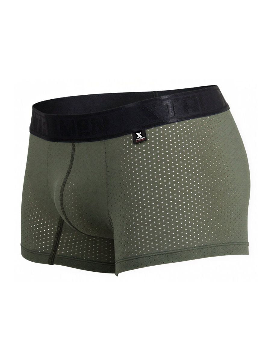 Xtremen 91251 microfiber mesh olive green boxer briefs with perforated design and black elastic waistband with brand tag