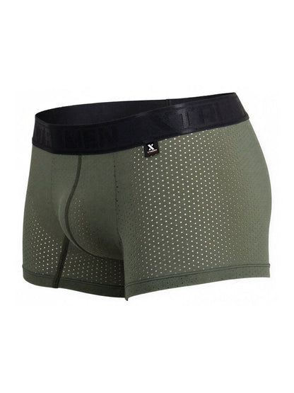 Xtremen 91251 microfiber mesh olive green boxer briefs with perforated design and black elastic waistband with brand tag