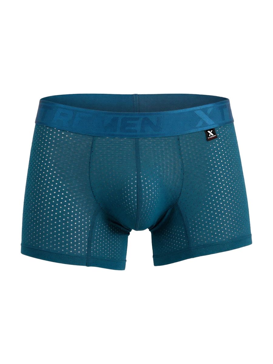 Teal-colored Xtremen 91251 microfiber mesh boxer briefs with perforated fabric and x-treme branded elastic waistband