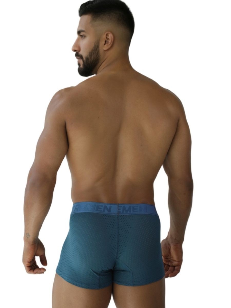 Teal microfiber mesh men’s boxer briefs with petrol color and en eme branded elastic waistband Xtremen 91251