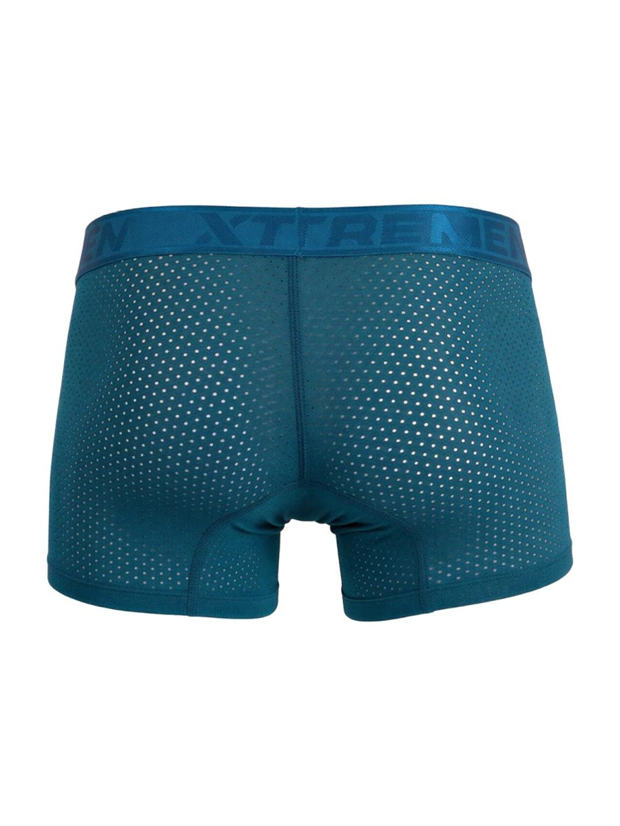 Teal microfiber mesh boxer briefs with matching xtreme logo waistband in petrol color for comfortable wear