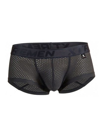 Gray xtremen 91252 microfiber mesh trunks with black mesh briefs, branded waistband, and subtle white perforations